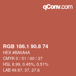 カラーコード: RGB 186.1 90.8 74 | qconv.com