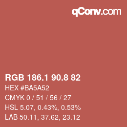 カラーコード: RGB 186.1 90.8 82 | qconv.com