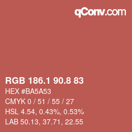 カラーコード: RGB 186.1 90.8 83 | qconv.com