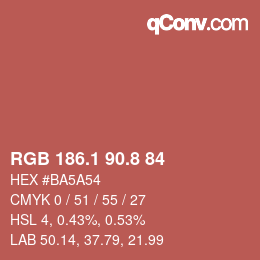 カラーコード: RGB 186.1 90.8 84 | qconv.com