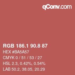 カラーコード: RGB 186.1 90.8 87 | qconv.com