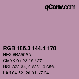 カラーコード: RGB 186.3 144.4 170 | qconv.com
