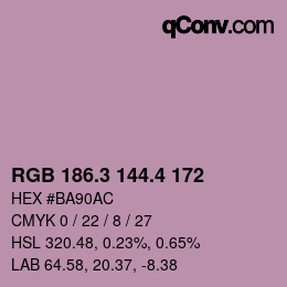 カラーコード: RGB 186.3 144.4 172 | qconv.com