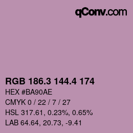 カラーコード: RGB 186.3 144.4 174 | qconv.com