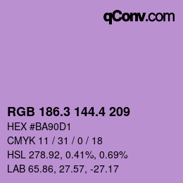 カラーコード: RGB 186.3 144.4 209 | qconv.com