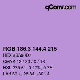 カラーコード: RGB 186.3 144.4 215 | qconv.com