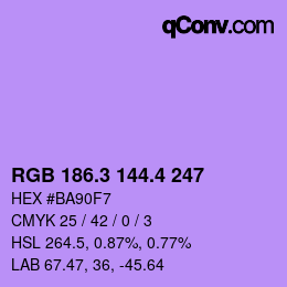 カラーコード: RGB 186.3 144.4 247 | qconv.com