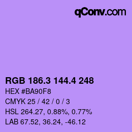 カラーコード: RGB 186.3 144.4 248 | qconv.com