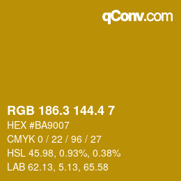 カラーコード: RGB 186.3 144.4 7 | qconv.com