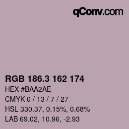 カラーコード: RGB 186.3 162 174 | qconv.com
