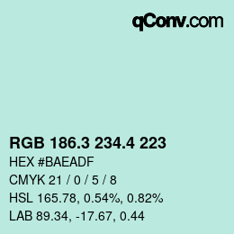 カラーコード: RGB 186.3 234.4 223 | qconv.com