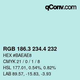 カラーコード: RGB 186.3 234.4 232 | qconv.com
