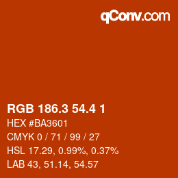 カラーコード: RGB 186.3 54.4 1 | qconv.com