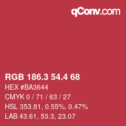 カラーコード: RGB 186.3 54.4 68 | qconv.com