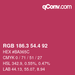 カラーコード: RGB 186.3 54.4 92 | qconv.com