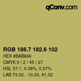 カラーコード: RGB 186.7 182.6 102 | qconv.com