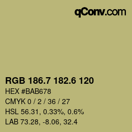 カラーコード: RGB 186.7 182.6 120 | qconv.com