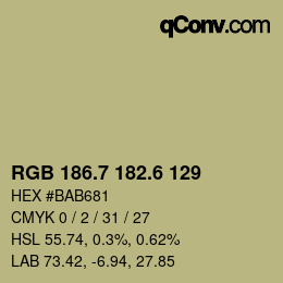 カラーコード: RGB 186.7 182.6 129 | qconv.com