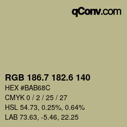 カラーコード: RGB 186.7 182.6 140 | qconv.com