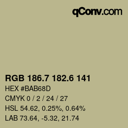 カラーコード: RGB 186.7 182.6 141 | qconv.com