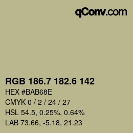 カラーコード: RGB 186.7 182.6 142 | qconv.com