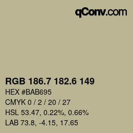 カラーコード: RGB 186.7 182.6 149 | qconv.com