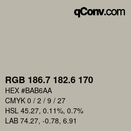 カラーコード: RGB 186.7 182.6 170 | qconv.com