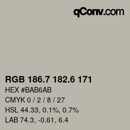 カラーコード: RGB 186.7 182.6 171 | qconv.com