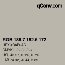カラーコード: RGB 186.7 182.6 172 | qconv.com
