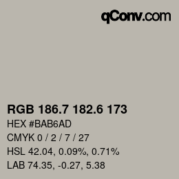 カラーコード: RGB 186.7 182.6 173 | qconv.com