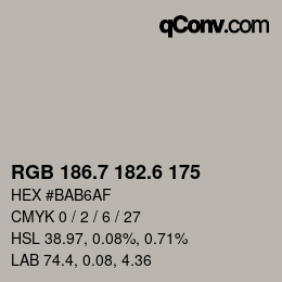 カラーコード: RGB 186.7 182.6 175 | qconv.com