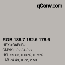 カラーコード: RGB 186.7 182.6 178.6 | qconv.com