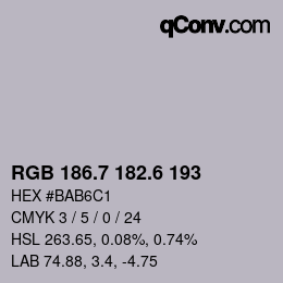 カラーコード: RGB 186.7 182.6 193 | qconv.com
