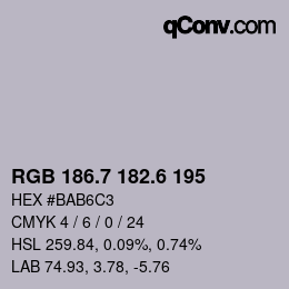 カラーコード: RGB 186.7 182.6 195 | qconv.com