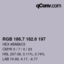 カラーコード: RGB 186.7 182.6 197 | qconv.com