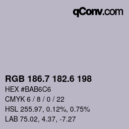 カラーコード: RGB 186.7 182.6 198 | qconv.com