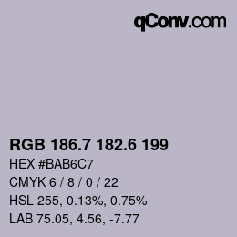 カラーコード: RGB 186.7 182.6 199 | qconv.com