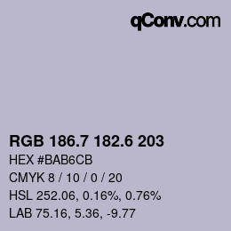 カラーコード: RGB 186.7 182.6 203 | qconv.com