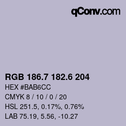カラーコード: RGB 186.7 182.6 204 | qconv.com
