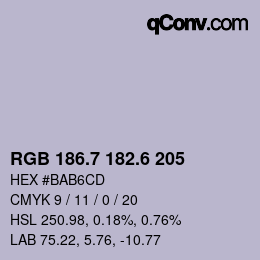 カラーコード: RGB 186.7 182.6 205 | qconv.com