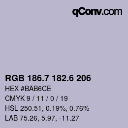 カラーコード: RGB 186.7 182.6 206 | qconv.com