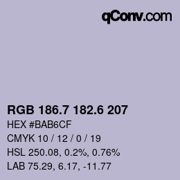 カラーコード: RGB 186.7 182.6 207 | qconv.com