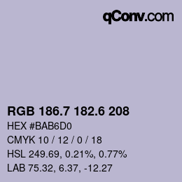 カラーコード: RGB 186.7 182.6 208 | qconv.com