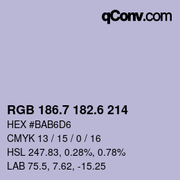 カラーコード: RGB 186.7 182.6 214 | qconv.com