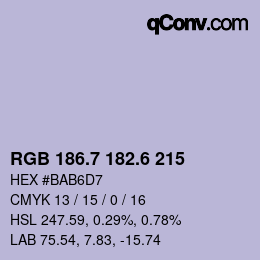 カラーコード: RGB 186.7 182.6 215 | qconv.com