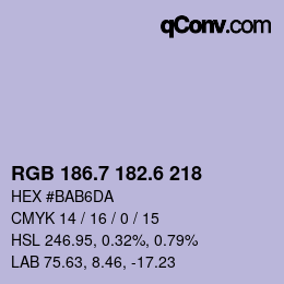 カラーコード: RGB 186.7 182.6 218 | qconv.com