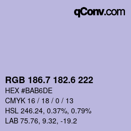 カラーコード: RGB 186.7 182.6 222 | qconv.com