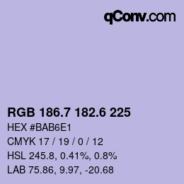 カラーコード: RGB 186.7 182.6 225 | qconv.com