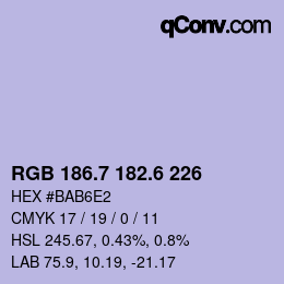 カラーコード: RGB 186.7 182.6 226 | qconv.com