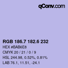 カラーコード: RGB 186.7 182.6 232 | qconv.com